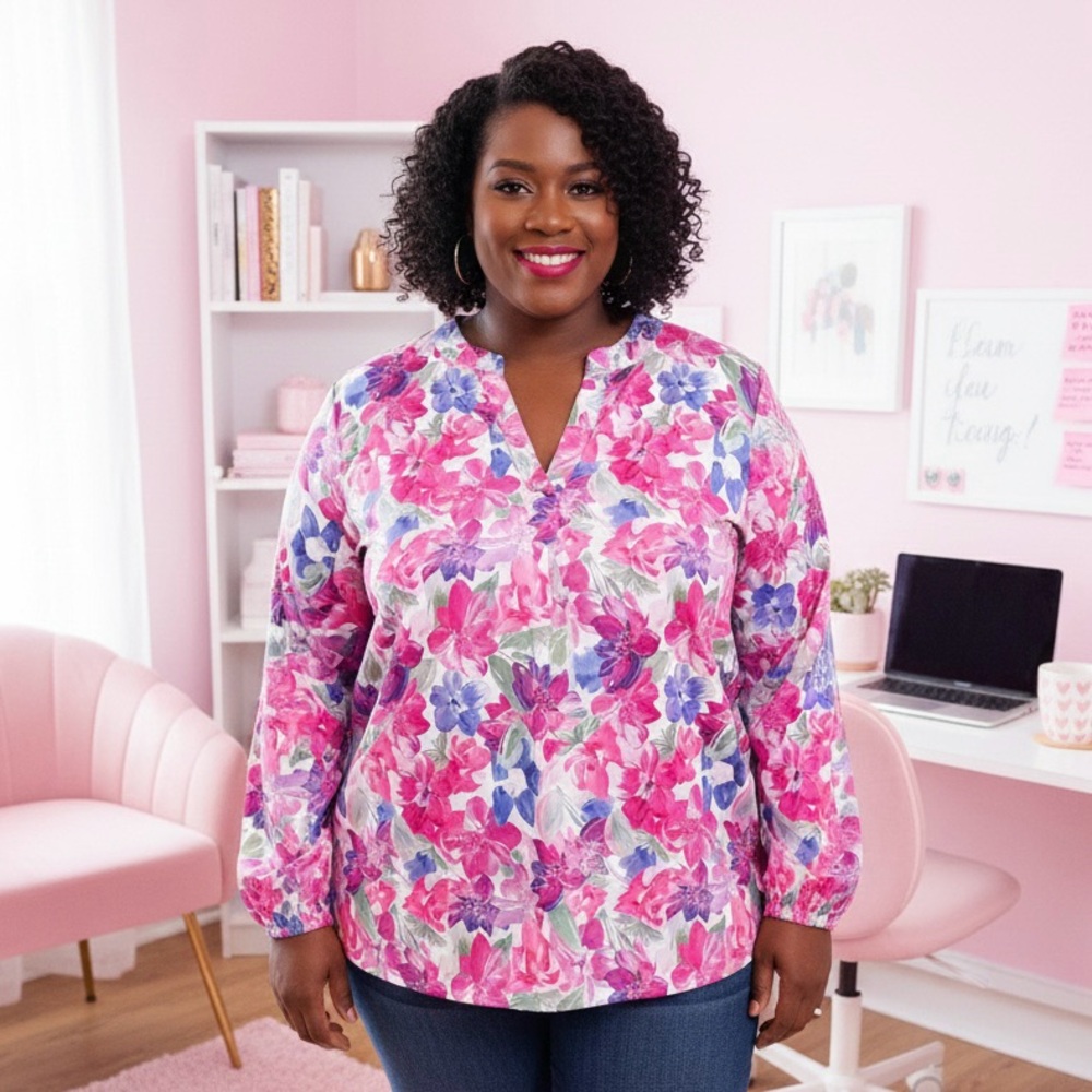 Vibrant Floral Blouse - Pink and Blue 🌷